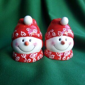 Vintage Cheery Snowman Salt & Pepper Shaker Set